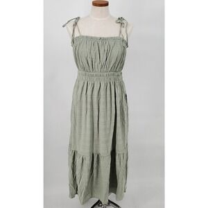 Lulus Enjoy the Day Womens‎ Large Sage Green Tie Strap Midi Dress Elastic Waist